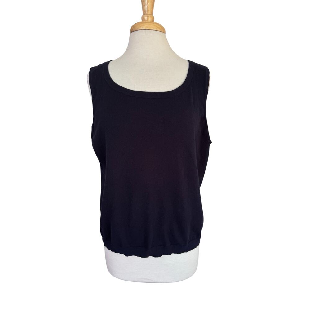 TALBOTS Knit Pima Cotton Sleeveless Shell in Navy Blue Size XL Womens Tank Twin